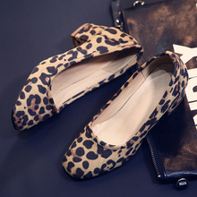 Korean Version Leopard Women Single Shoes Square Toe Nubuck Black Leisure Women Pumps Ladies Dress Shoes