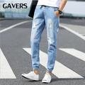 Hot Style Fashion Hole Ripped Jeans Men Elastic Waist Drawstring Stonewashed Ankle Band Pants Teenagers Harem