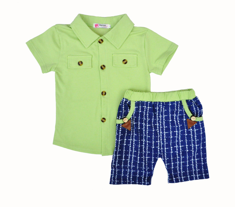 boys clothing set Lapel T shirt+plaid shorts summer style ...