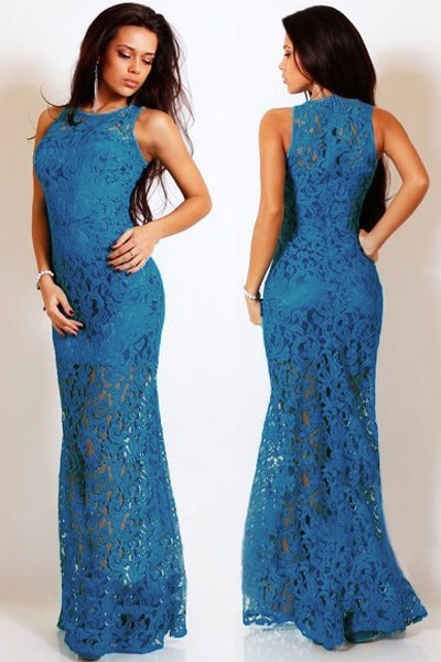 Blue-Lace-Satin-Patchwork-Party-Maxi-Dress-LC6809-4