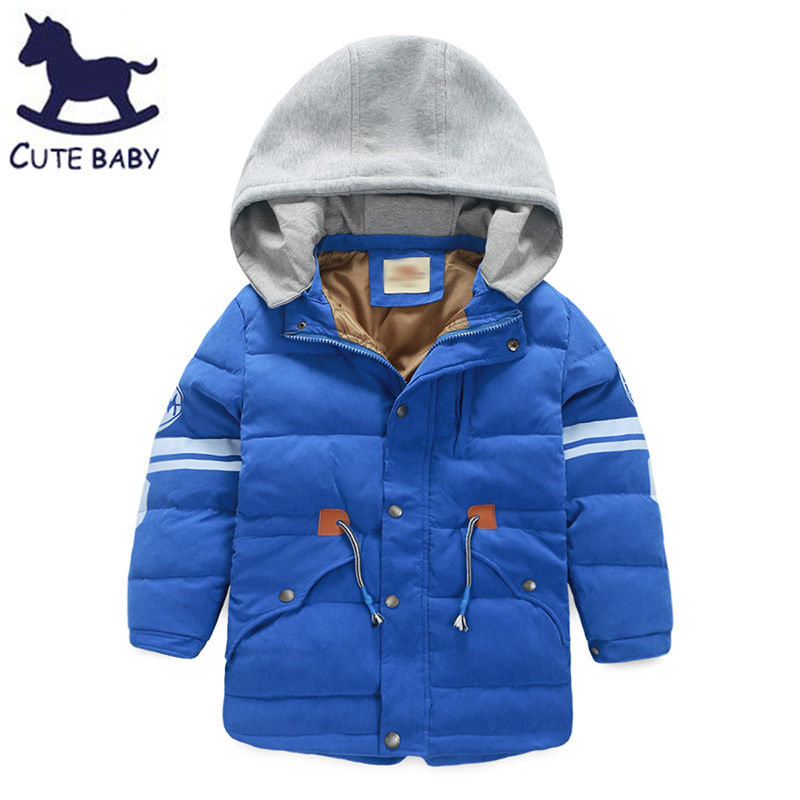 2015 Winter Children's parka Boys Thick Coat Hooded Down jackets for boys Solid Outerwear baby boys clothing kids for 5-15Years