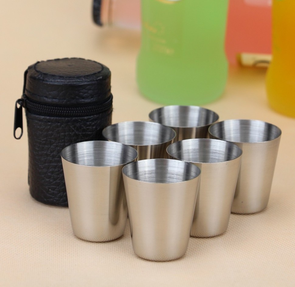 Free Bag 6 Pieces 30ml Cups Set Stainless Steel Cups Wine Beer Whiskey Mugs Outdoor Travel
