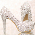 Luxury Crystal Silver Wedding Shoes High Heel Bridal Shoe with Platform Anniversary Party Nightclub Prom Shoes