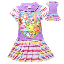 2016 hot saleslong section cotton girls dress children dress shopkins 6-12 years free shipping lavender summer dress little girl