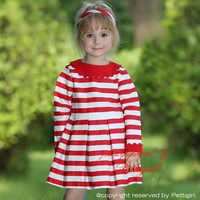 2015 New Arrival Girls Princess Long Sleeve Stripe Dresses Red Christmas Classic Autumn New Style Kids Girls Outfits Only Dress