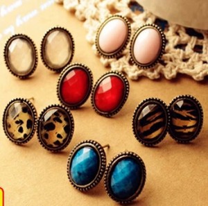 Sexy retro oval stone leopard monochrome fashion earrings Hot Free shipping