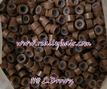 1000pcs/bottle silicon lined Micro Links Rings Beads Hair Feather Extensions 11#L.brown