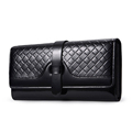 Luxury Designer Long Wallet Women Solid Color Elegant Knitting Buckle Purse Classic Woven Plaid Ornament Fashion