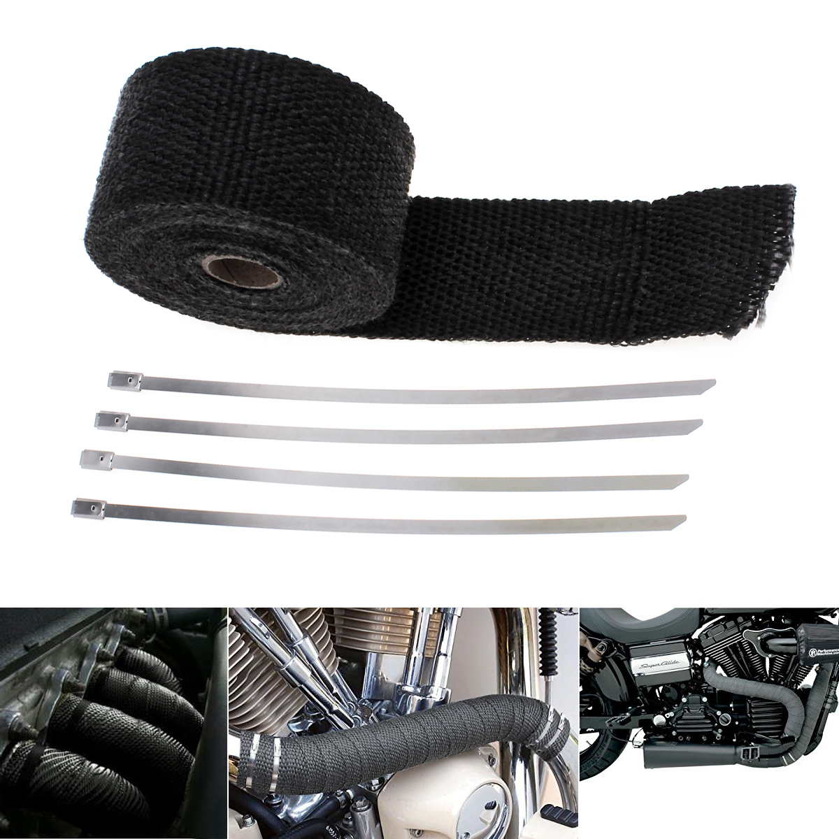2Inch 16.5Ft Motorcycle Black Fiberglass Exhaust Header Pipe Heat Wrap
