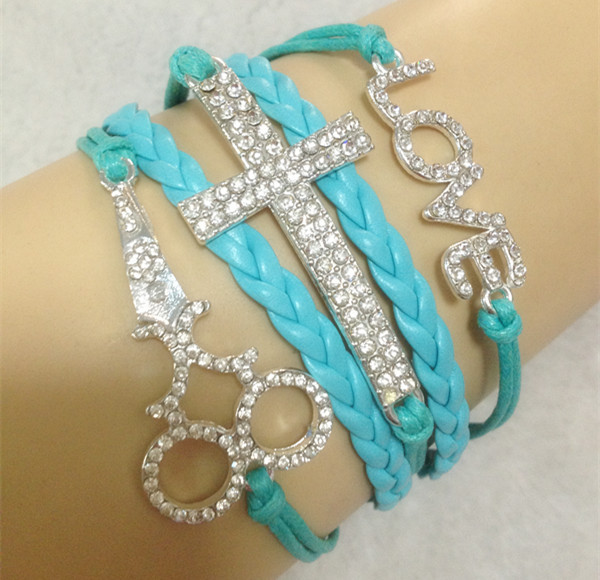 cross Cross charm Love  bracelet diamond Imitation Diamond  Free Scissors Infinity shipping Bracelet