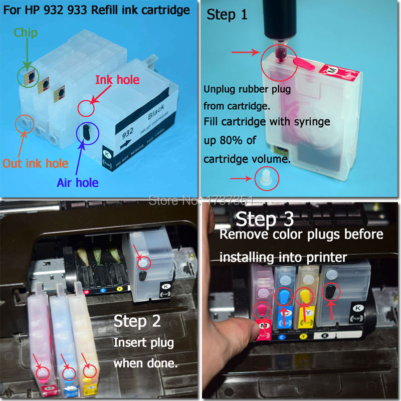 With Auto Reset Chip for HP932 933 Refill Ink Cartridge