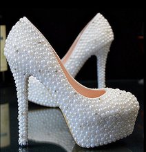 2015 Size 34-39 N1401-4 Women Sexy Crystal White Pearl Wedding Pumps High Platform Rhinestone Bridesmaid High Heel Shoes