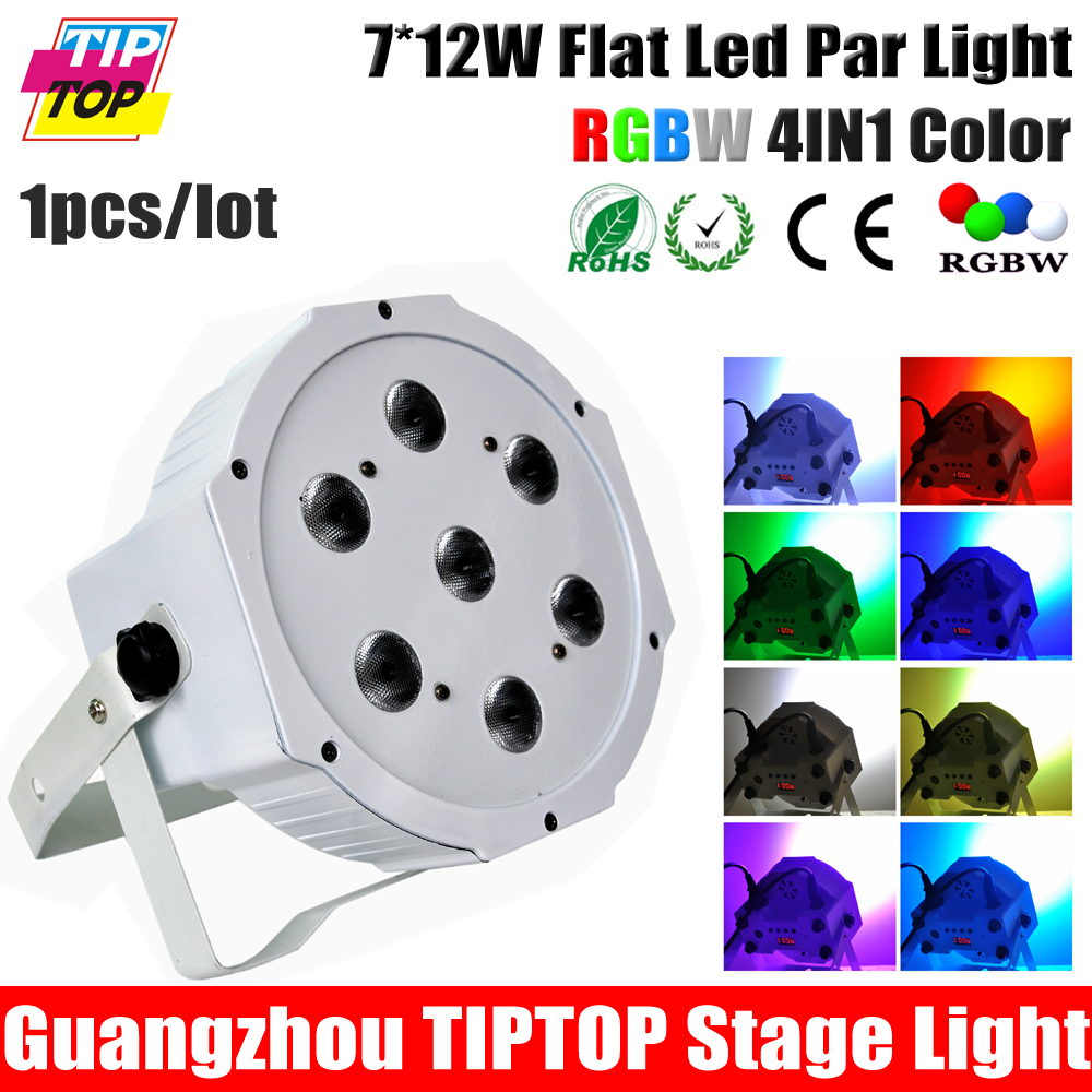 Фотография TIPTOP Stage Light Sample White Color Shell 7*12W RGBW Flat Led Par Light 4IN1 Color Mixing Power in/out Silent Cooing Fan 4/8CH