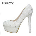 women shoes ladies luxury pearl crystal diamond wedding shoes Waterproof platform bridal shoes and high heeled