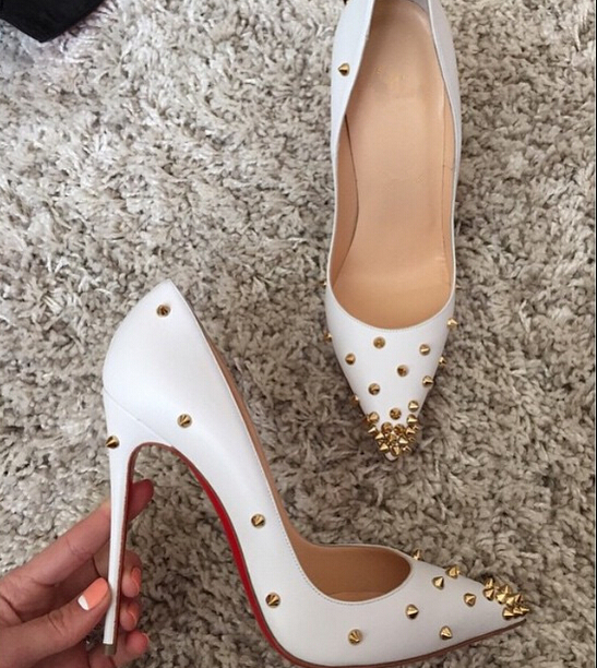 shoes, whit, hees, whit and red heels, women's shoes, high heels, white,  white high heels, white heels, red bottoms, christian louboutin heels,  heels - Wheretoget