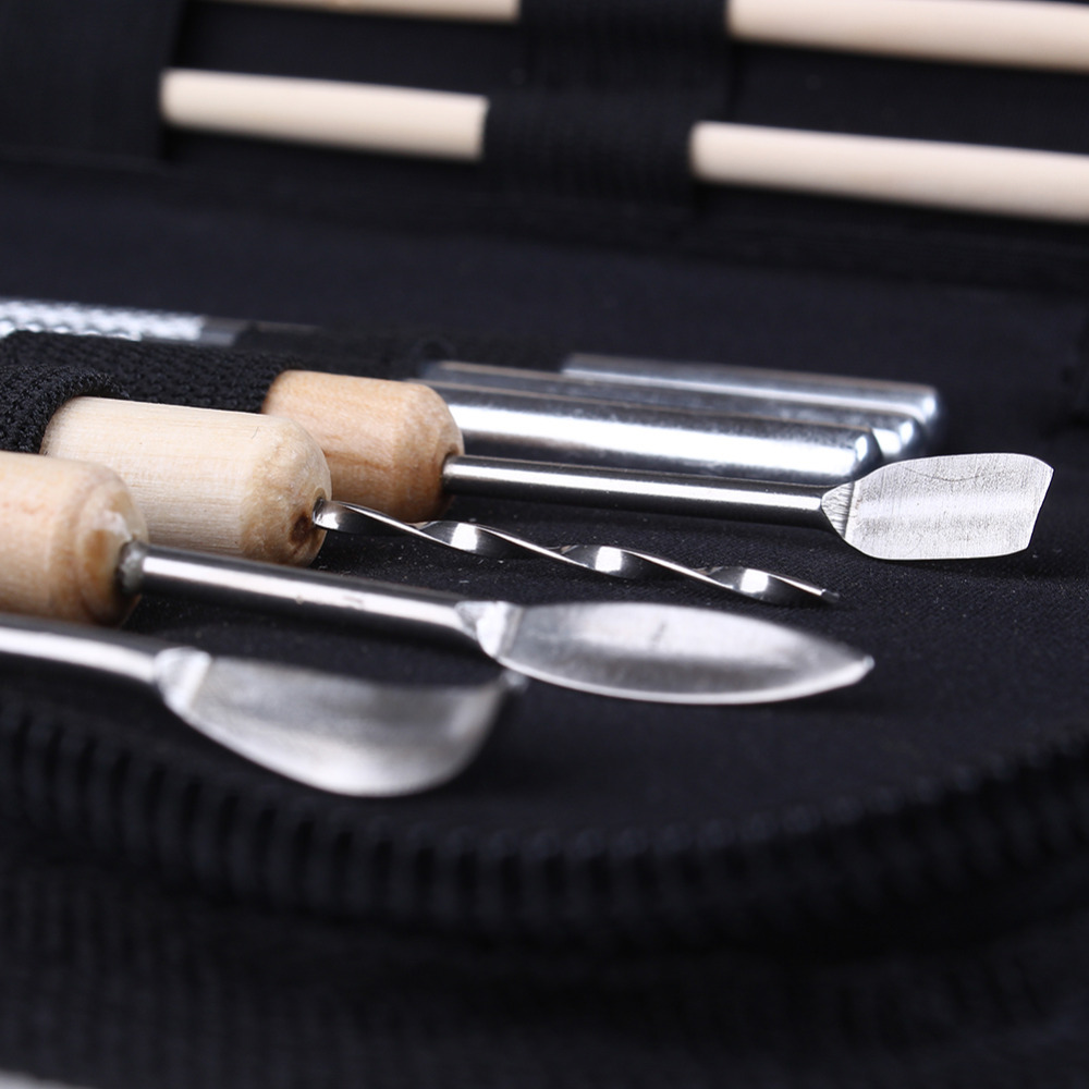 14PcsWoodenMetalPotteryClayMoldingSculptureSculptingToolsKit