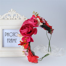 2016 New Fashion Wedding Rose Flower girl headbands Wreath Bridal Hairband Floral Adjustable crown Hair Accessories for women