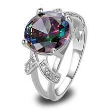 Wholesale women Graceful Jewelry Red Rainbow Topaz round cut 925 Silver Fashion Ring Size 6 7