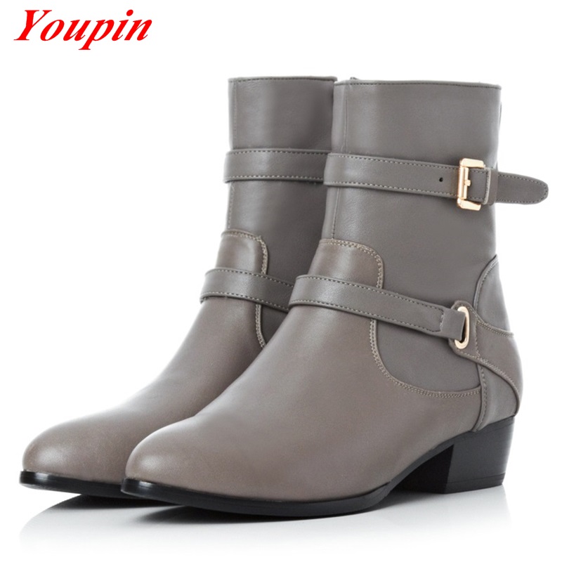 belt buckle Round Toe Thick with Temperament boots 2015 Latest autumn winter Wild section trend Woman Boots Explosion models