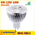 High lumen CREE MR16 GU5 3 LED spot light lamp 12V 220V 110V 9W 12W 15W