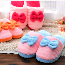 On Sale 2016 New sweet cotton Winter slipper home furnishing Bow warm floor Indoor Women slippers PY85