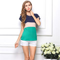 2016 New Fashion Women Summer T shirt Short Sleeve Splice 3 Colors Cute shirts Loose Plus