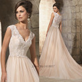 Cheap Champagne Pink Boho Wedding Dress 2015 Hot Sale Sweetangel Lace Wedding Gowns Bride A Line