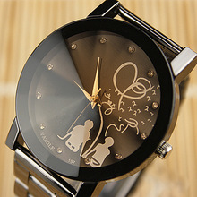 Hot Sale Lovers Diamond Bling Full Stainless Steel Black Quartz Wrist Watch Wristwatches for Women Men Durable