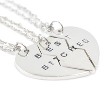 2015 New Style Fashion Broken Heart 3 Parts Gold Best Bitches Necklaces Pendants Jewelry For Women