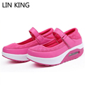 LIN KING New Style Breathable Air Mesh Swing Shoes Women Spring Wedge Heels Elevator Shoes Platform