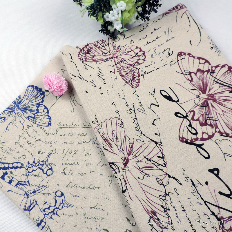50*150cm Red Blue Butterfly Linen Cotton Fabric Me...