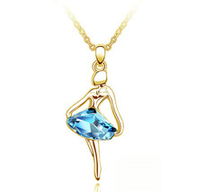 Free Shipping Hotselling Wholesales 18K GP Austrian Crystal Ballet dancing Girl Pendant Necklace fashion crystal Jewelry