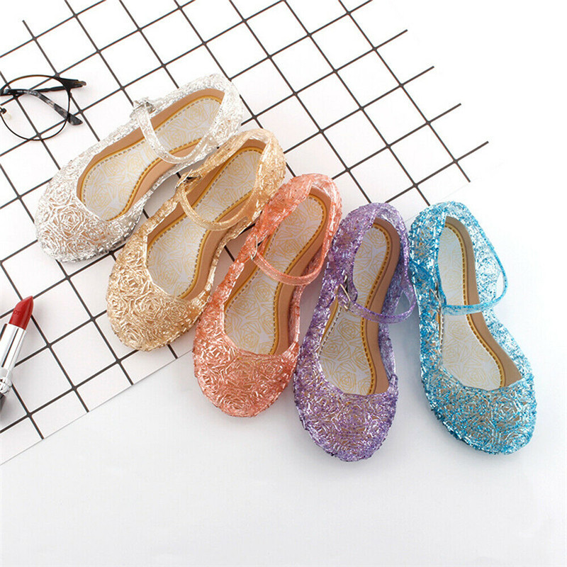 Kids Baby Girls Summer Crystal Sandals PVC Transparent Jelly Princess Shoes