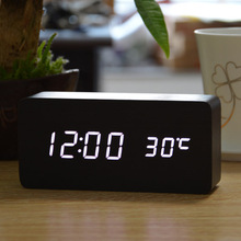 Wooden Style LED Alarm Clock with Temperature & Noise Activation