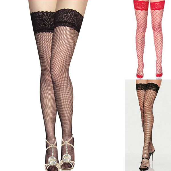 1 PC Mesh Women Stockings Thigh High Mesh Sheer Fishnet Top Lace Over the Knee Stocking Red/Black/White