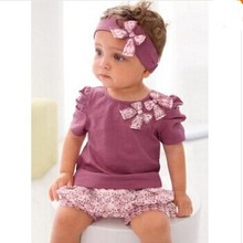 Fashion Baby Clothing Sets Cotton Newborn Summer Baby Girl Clothes Suit (Sleeve Romper+Headband+Pants)Casual Baby Boy Clothes