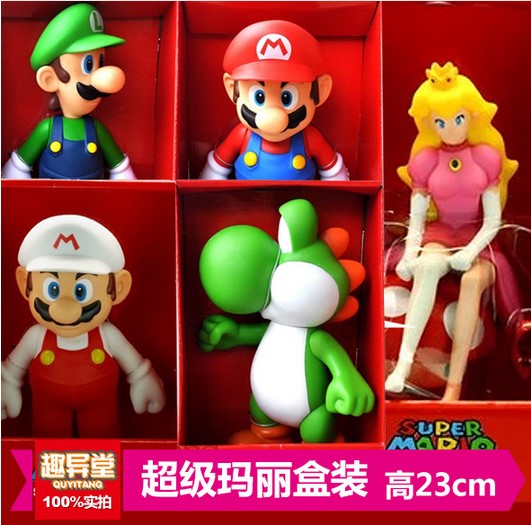 Big Size 23cm Super Mario Collection Figure With Box Mario Yoshi Luigi Koopa Bowser Toad Action Figure Toy PVC Dolls