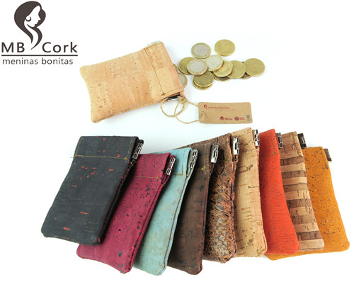 MB Cork Purse Cork Coin Wallet  cork brown red orange Vegan coin purse card holder - handmade of natural cork