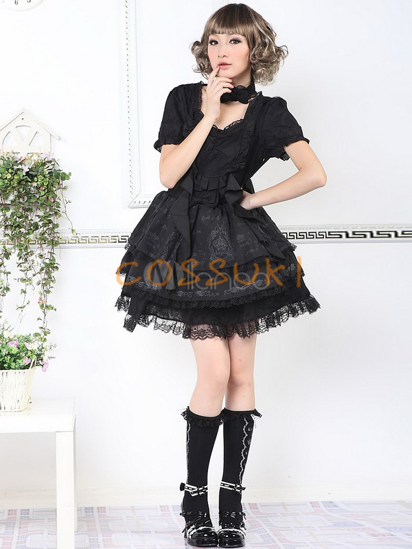 Free shipping! Newest! High quality! Sweet Black Short Sleeves Cotton Blend Lolita Dress