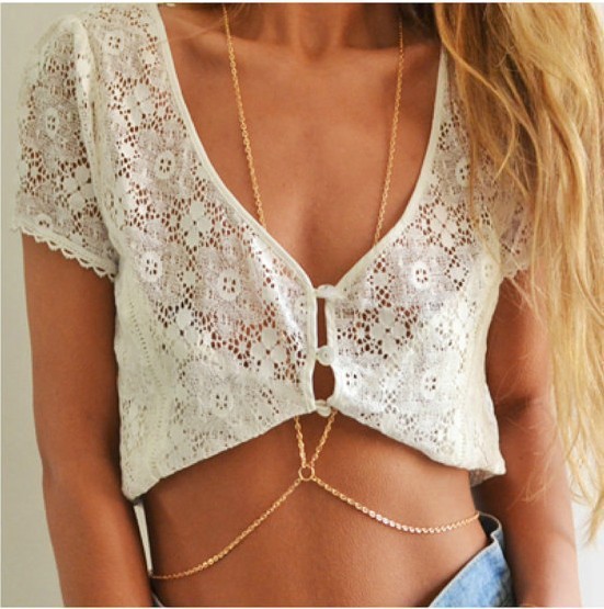 2015 New arrival sexy summer beach bikini accessories cross necklace body chain link waist belly chain
