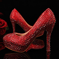 Fashion Women High Heels Crystal Fashion Bridal Shoes Woman Platforms Red Rhinestone Party Prom pump Bridesmaid