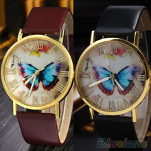 Creative Vintage Butterfly Faux Leather Quartz Analog Dress Wrist Watch Women 2LW9