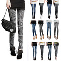Women Stretch Denim Jean Look Skinny Leggings Slim Jeggings Pants Academies American Apparel Faux Denim Pencil