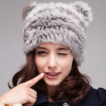Rabbit fur hat han edition tide female autumn/winter days Lovely warm winter hats Cartoon cat ear hat