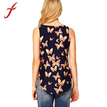 2015 New Arrival 1PC Women Butterfly Print Sleeveless Chiffon Tank Top Shirts Crew Vest Feitong