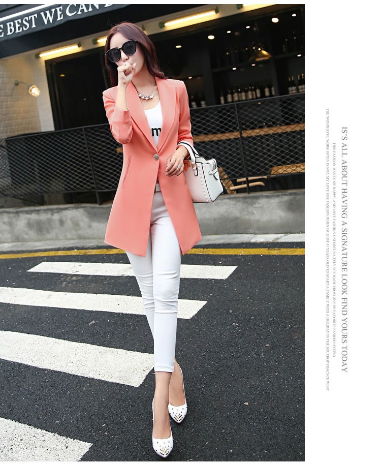 Business Casual Bright Color Blazer Women Long Jackets Ladies Silm Blazers Long Sleeve Orange Blue Pink Black Jacket Female d