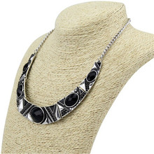 Statement Necklace 2016New Vintage Jewelry Silver Color Alloy Black Resin Bead Choker Necklace Fashion Bijoux Necklace