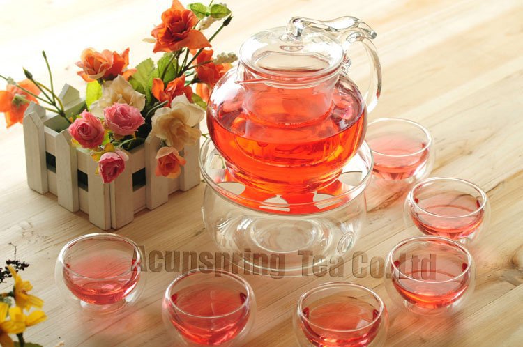 600ml Beautiful Glass Coffee Tea Pot 6 Double wall Cups Warmer Good Gift A3B146D Free Shipping