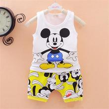 2015 new baby boys girls Clothes set Kid Minnie Vest +short pant summer style sport suit Children Clothing cartoon mickey