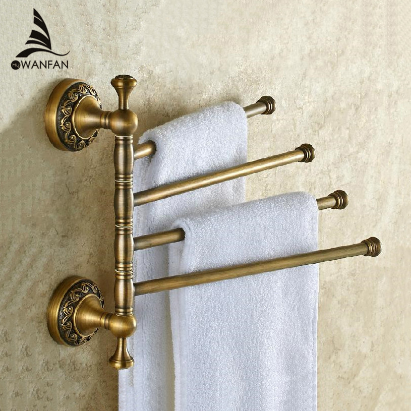 Solid Brass Vintage Style Bathroom Revolve Towel Bar Antique Brass Four Tiers Bath Towel Holder Rack Wall Mounted F91373